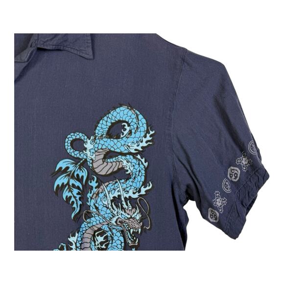 Pineapple Connection Shirt Mens XL Blue Dragon Graphic Button Up Short Sleeve - Picture 4 of 13